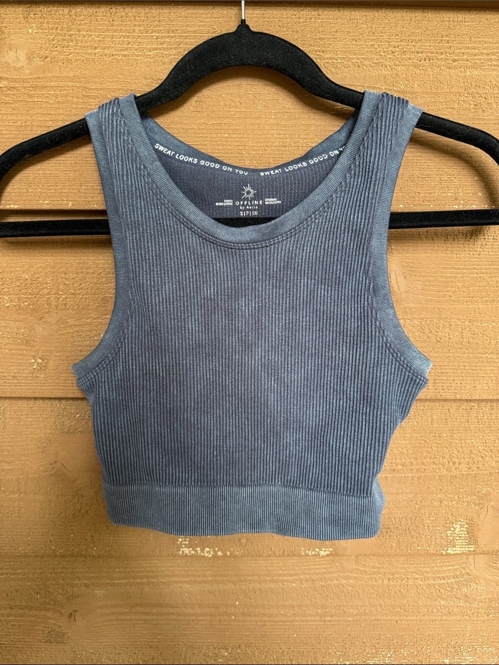 Offline by aerie Ribbed Slate-Blue medium support Crop Tank size Small